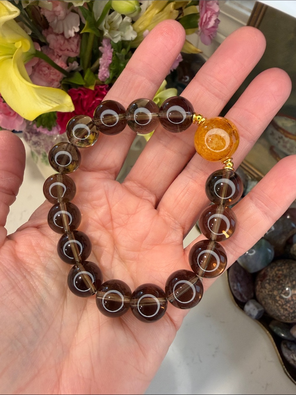 Smoky Quartz with Golden Healer Feature Bead Bracelet: B1153